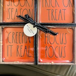 Rae Dunn Orange Halloween Coasters Set